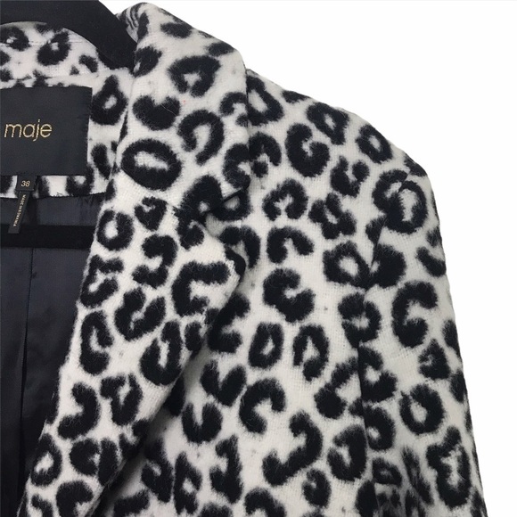 Maje Wool Blend Leopard Print Brushed Felt Coat Size FR38 Medium 6 - Picture 12 of 14